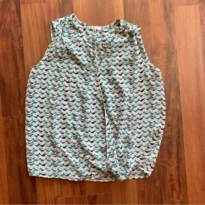 CAbi Tweet Novelty Bird Print Crossover Front Sleeveless Sheer Blouse, Medium